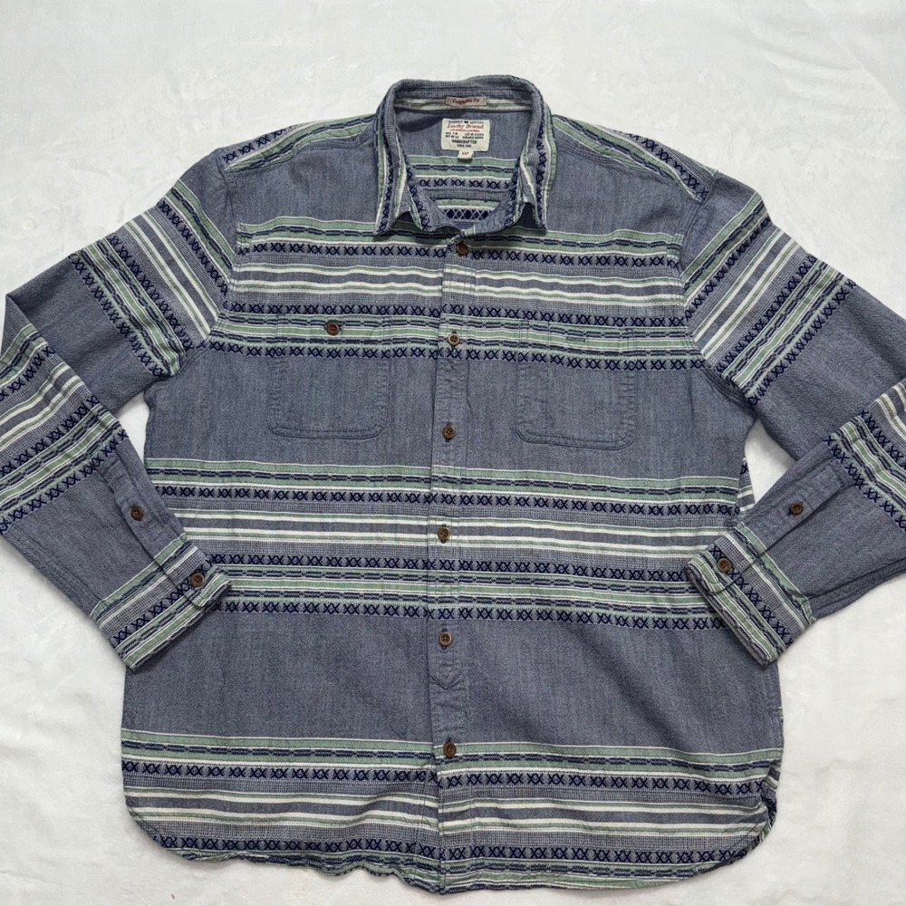 Lucky Brand Western Rodeo California Fit Button Up Blue White Green XXL‎ 2XL
